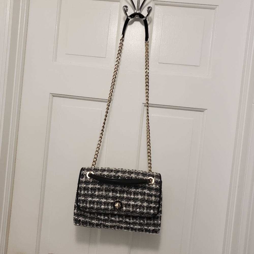 EUC Kate Spade Natalia Black & White Tweed Flap Close Crossbody/Shoulder Bag - Picture 6 of 11
